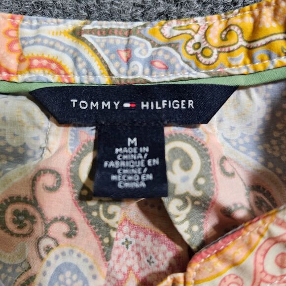 Tommy Hilfiger Top Shirt Womens Medium Blue Pink Paisley Long Sleeve Career - Picture 3 of 9